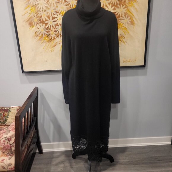 NWOT Isaac Mizrahi Live Black Sweater Dress Black Lace Size large - Picture 1 of 8